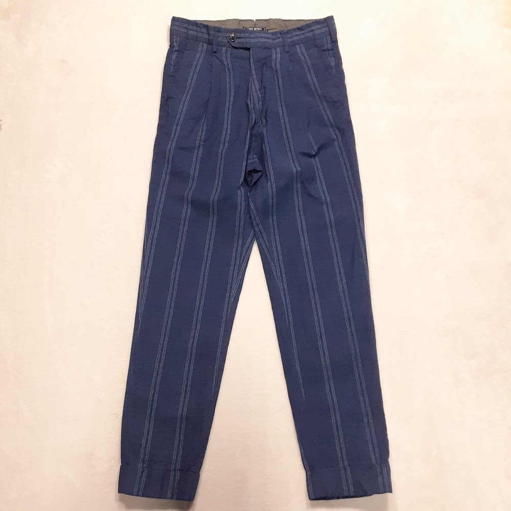 Todd Synder Mens Linen Wool Blend Striped Trousers 28 Blue 27" Inseam Pleated
